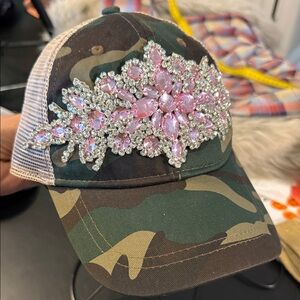 BOUGIE TRUCKER Embellished Camouflage SNAPBACK Cap with Pink Accents